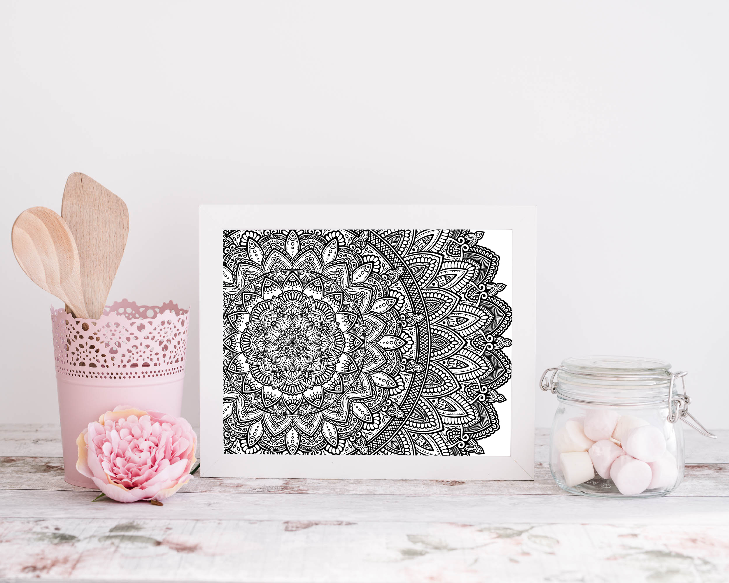 Intricate Mandala Drawing — black and white